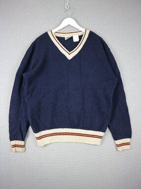 1990s Vintage Northern Elements V Neck Sweater Navy Wool Mix Large L Canada Made